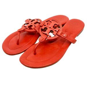 TORY BURCH~Miller~RED ORANGE LEATHER THONG SANDAL SHOES~8.5M